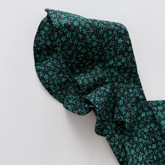 Zara Green Floral Midi Dress Ruffle Strap Square Neck Cottagecore Size S - Picture 5 of 16